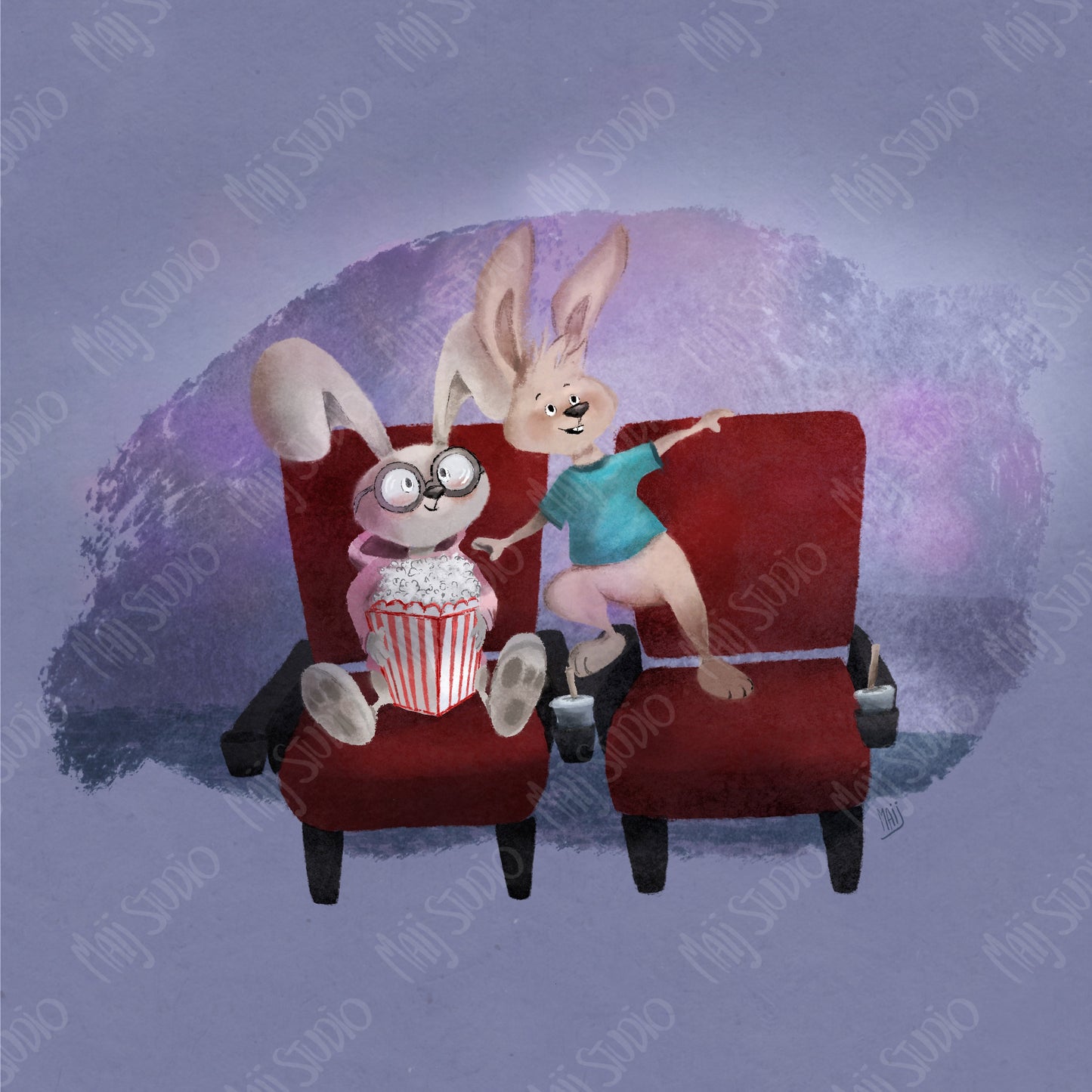Bunnies at the movies - Hanging Poster