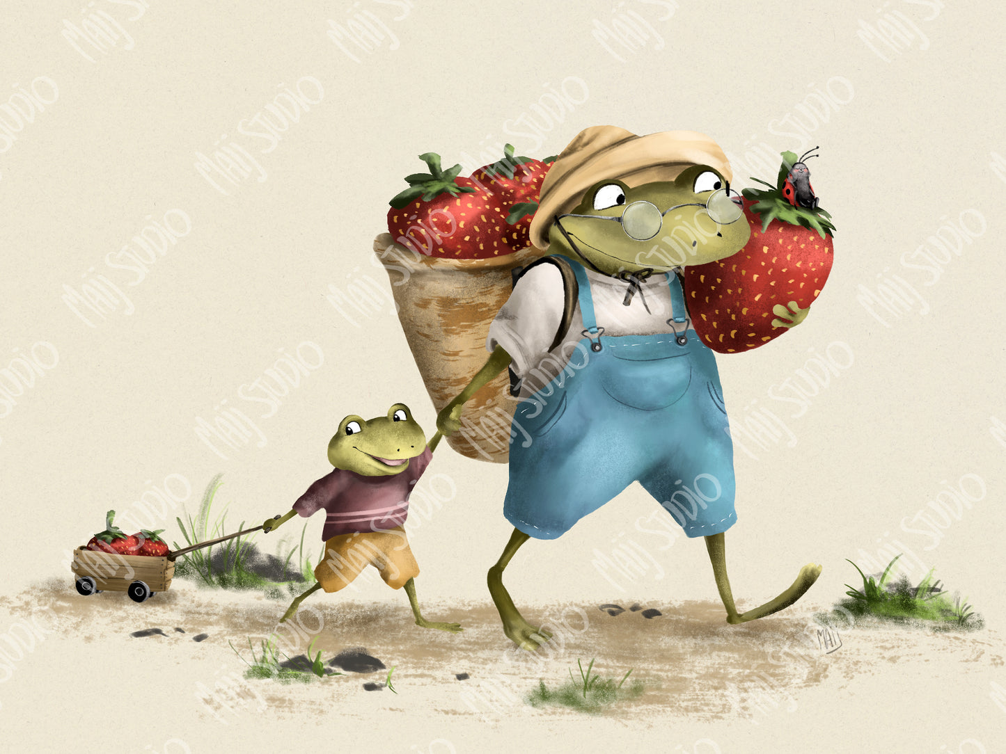 Frogtastic Strawberries - Framed